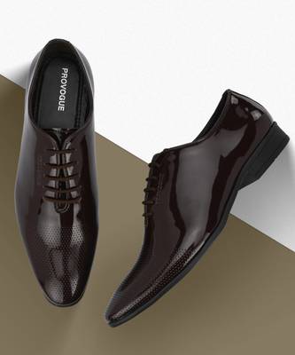 PROVOGUE Men s Brown Faux Leather Formal Lace Up Shoes Derby For