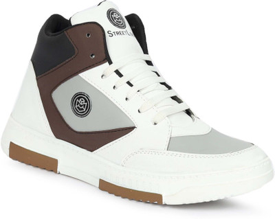 Walkivo Casual Long Party Wear Sneaker Ankle Boot Stylish Sneakers For Men's High Tops For Men(Brown, White , 7)