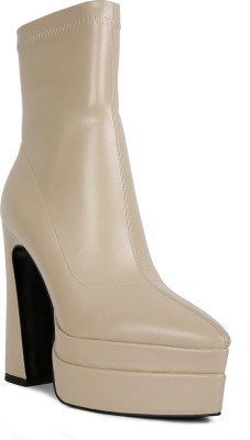 London Rag Beige Dextra High Platform Ankle Boots Boots For Women(Beige)