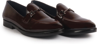 FAUSTO Patent Leather Horsebit Buckle TPR welted Sole Ethnic Shoes|Party Shoe Slip On For Men(Tan , 7)