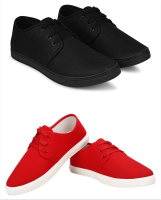 Free Kicks Combo Of 2 Shoes FK-205 & FK-201 Casuals For Men(Red , 10)