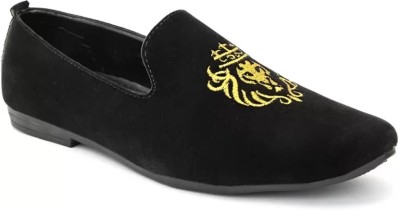 SIMATA Velvet Loafers For Men(Black , 7)