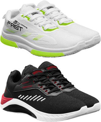 BRUTON Combo Pack Of 2 Trendy & Stylish Casual Shoes Sneakers For Men(Black, White , 8)