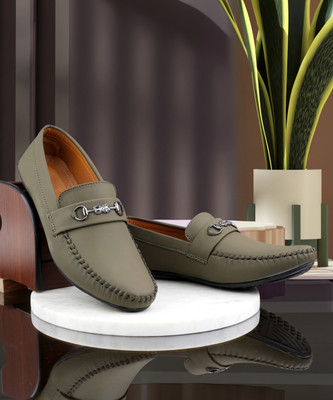aRICS Stylish Comfortable Partywear Outdoor Light Weight Loafers For Men(Olive , 10)