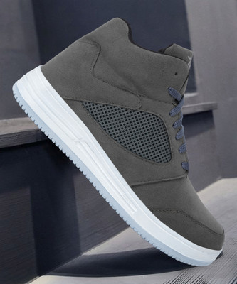 Zixer High Ankle Casual Shoes Chunky Fashion Sneakers For Boys| Dancing Shoes High Tops For Men(Grey, White , 10)