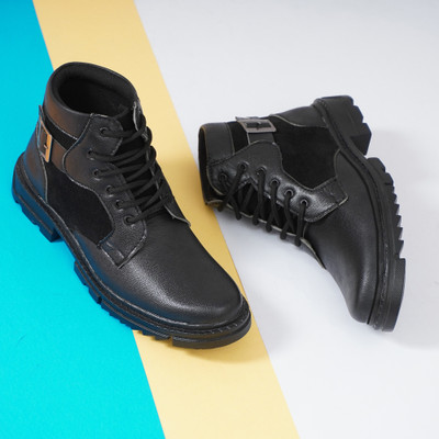 KILLER Men's Casual Outdoor High Top Lace Up Boots, Comfortable Hiking and Trekking Boots For Men(Black , 6)