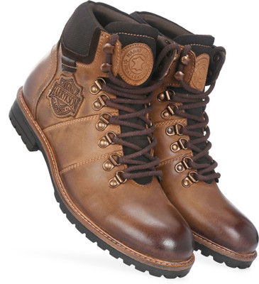 Harrytech London Men's Brown Hiking Boots -Outdoor Riding Biker Boot with Heavy Duty Rubber Sole Boots For Men(Brown , 8)