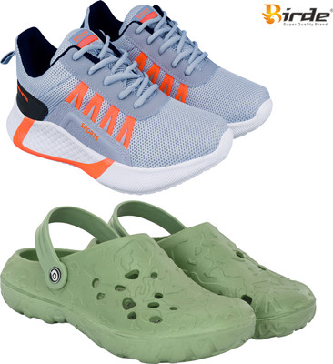 Birde Stylish Combo Pack of 2 Lightweight Gym, Running Shoes With Clogs Walking Shoes For Men(Grey, Green , 6)