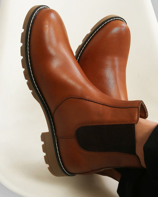 yoho Yoho Chelsea Leather Boot for Men| Premium crust leather | lined with leather Boots For Men(Tan , 6)