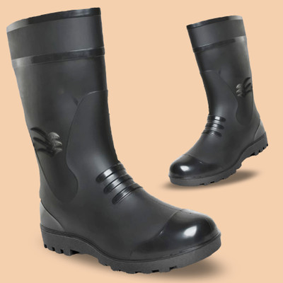 Elecant PVC Gumboots 12-inch Non-Metallic Toe, Oil And Water Resistant Slip On For Men(Black , 6)