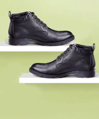 LEE COOPER Leather Ankle Boots| Lace-up & Soft Cushioned Insole for All-Day Comfort Slip On For Men(Black , 7)