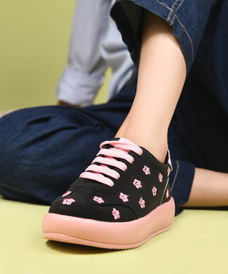 Froh Feet Women Flower Print Fashion Sneakers Shoes Sneakers For Women(Black , 4)