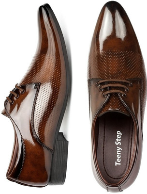 Teeny Step Brown patent formal shoes for men and casual shoes Party Wear For Men(Brown , 7)