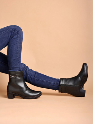 SHOETOPIA Smart Casual Side Buckle Detailed Boots For Women & Girls Boots For Women(Black , 7)