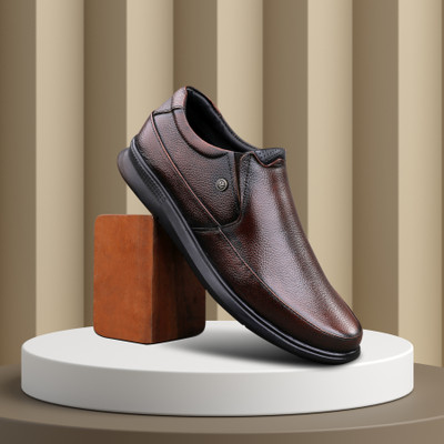 bacca bucci Leather Office Slip-on Formal Shoes -Memory Comfort footbed Plus size available Slip On For Men(Brown , 10)