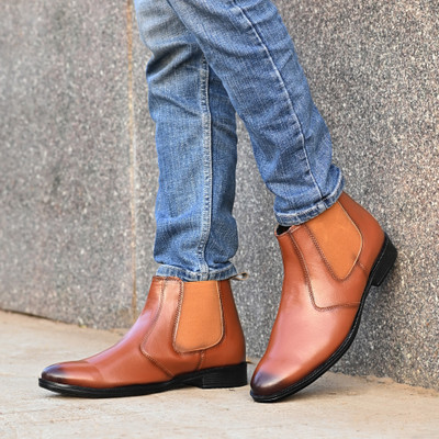 Ranway Lightweight Comfortable Trendy Walking Outdoor Slip On Chelsea Boots For Men Boots For Men(Tan , 10)