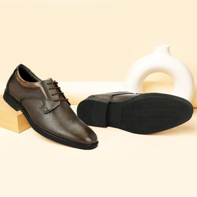 Ronger Genuine Leather Black Derby Shoes Formal Lace-Up Footwear for Office, Party Wear Corporate Casuals For Men(Brown , 10)