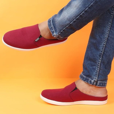 FAUSTO Back Open Slip On Shoes for Casual Outfit|Evening|Outdoor|Daily|Lightweight Loafers For Men(Red , 10)