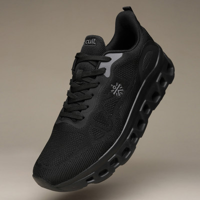 Cult Oxyra Walking Shoes Breathable Knitted Upper Enhanced Cushioning Enhanced Grip Walking Shoes For Men(Black , 9)