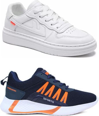 Free Kicks Combo Of 2 Shoes FK-Alpha & FK-394 Sneakers For Men(Blue, Orange, White , 8)