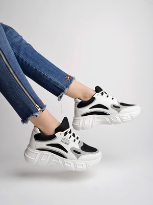 SHOETOPIA Running Shoes For Women(Black, White , 8)