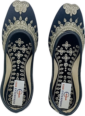 SMRWorld Leather Punjabi Juti Bellies For Women(Black , 7)