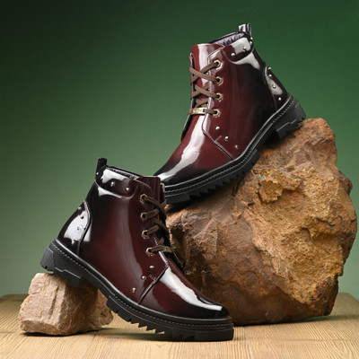 Vellinto Royal SWIFT Party Wear ll Casual ll Latest Patent Leather Boots for Men Boots For Men(Red, Maroon , 6)