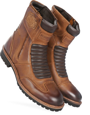 Harrytech London Men's Brown Side Zipper Biker Motorcycle Leather Riding Boot with rugged sole Boots For Men(Brown , 7)