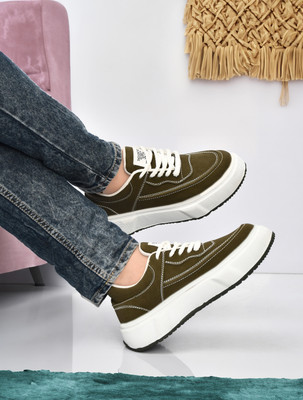 FooTken Men's Trendy Latest Lace Up Canvas Sports Shoes High Tops For Men(Olive , 8)
