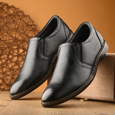 AUSERIO Genuine Leather Formal Shoes Light|Comfort|Trendy|Premium Shoes Slip On For Men(Black)
