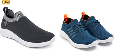 Face Stylish Sports Shoes for Men – Ideal for Running, Gym & Training Sneakers For Men(Grey, Blue, Orange , 9)