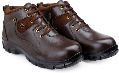 ENRICH FIELD Steel Toe Genuine Leather Safety Shoe Casuals For Men(Brown , 10)