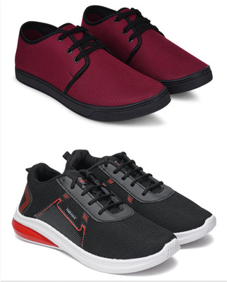 Free Kicks Combo Of 2 Shoes FK-205 & FK-482 Sneakers For Men(Black, Red , 9)