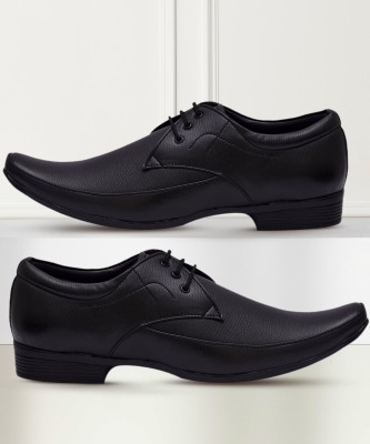 BXXY Black Faux Leather Office Wear Men'S Derby Lace Up Shoes For Men(Black)