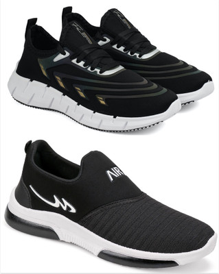Free Kicks Combo Of 2 Shoes FK- B3-Wave & FK-Mexico Sneakers For Men(Black , 9)