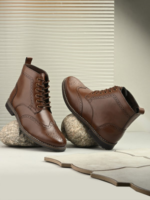 Roadster Classic Brown Brogue Boots, Stylish Lace-Up, Casual & Semi-Formal Comfort Wear Boots For Men(Brown , 8)
