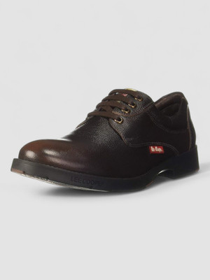 LEE COOPER Leather Derby Lace-Up Lightweight Comfort Trendy Premium Office/Party Derby For Men(Brown , 6)