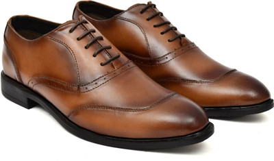 PONO Men's Formal Lace-Up Derby Shoes for Party and Office Wear Party Wear For Men(Tan , 7)