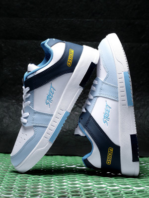 asian Flat Sole Sneakers Shoes for all Day wear with Memory Cushion Footbed Sneakers For Men(White, Blue , 9)