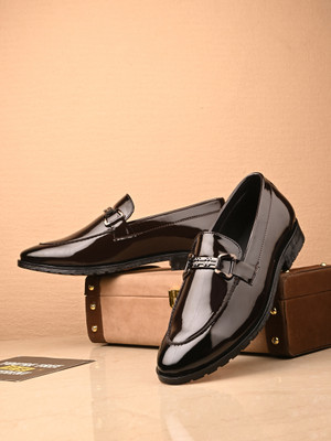 House of Pataudi Designer Brown Loafers for Men | Woven Pattern | Dress & Party Wear Slip On For Men(Brown , 11)