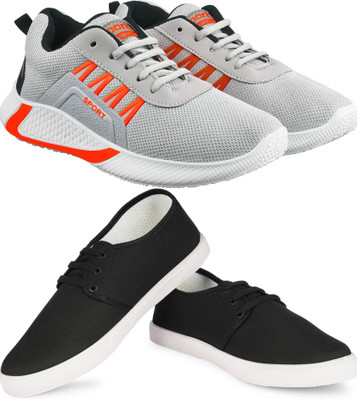 Free Kicks Combo of 2 FK- 444 & 201 Latest Running Shoes For Men(Grey, Orange, Black , 6)