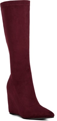 London Rag Burgundy Gladol Calf Pointed Boots Boots For Women(Burgundy , 6)