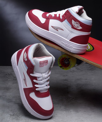 asian Trendy-11 White Mauve Casual Sneaker High Neck,Party Wear, Running Shoes For Women(Maroon, White , 6)