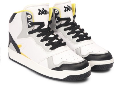 ZAYDN COSMOS White Yellow Men's High Top Casual Shoes | Lightweight and Comfortable | Sneakers For Men(White , 10)