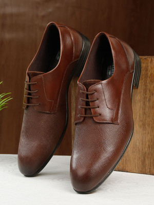 Teakwood Leathers Men's Tan Texture Leather Lace-Up Shoes Lace Up For Men(Tan , 9)