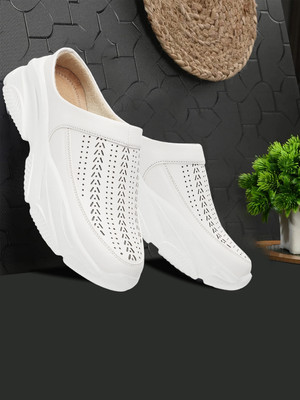 X Xiota Introduce Casual Wear Laser Cut Design Mule Loafers For Women(White , 6)