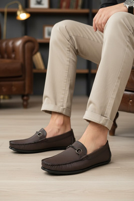 BOOTFORGE Men's Slip On Best Quality Formal Official & Faux Leather Loafer Shoes Loafers For Men(Brown , 8)