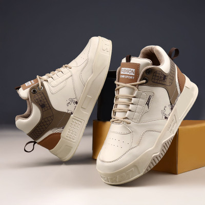 Zixer Boys Vintage Casual Sports Shoes High Top Fashion Shoes All-Season Versatile Sneakers For Men(Beige , 10)
