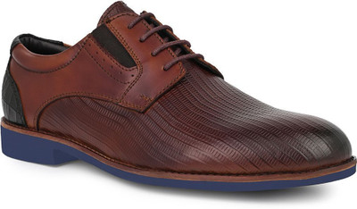 ALBERTO TORRESI Series 708 Brown Textured Leather Derby Shoe With Blue EVA Sole Lace Up For Men(Brown , 7)