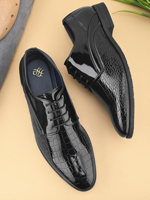 House of Pataudi Men Black Petant Leatherette Formal Wedding Office Lace Up Derby Shoes Derby For Men(Black , 7)